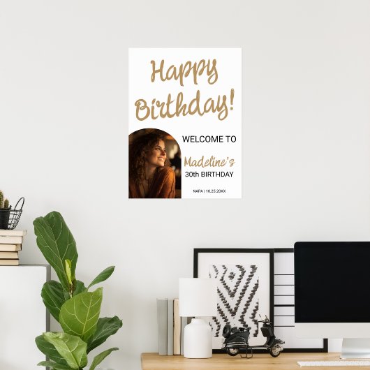 Eenvoudige Gelukkige Verjaardag 30ste Foto Goud We Poster (Thuiskantoor)
