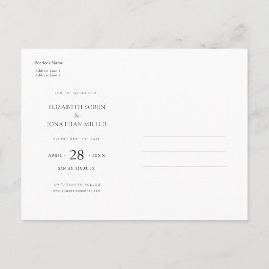 Eenvoudige Gematigde Foto sparen de Datum Uitnodiging Briefkaart (Achterkant)