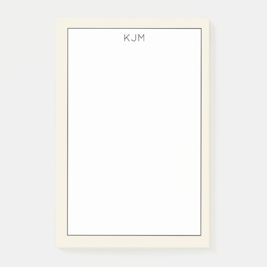 Eenvoudige gemonogrammeerde crème en zwart post-it® notes (Voorkant)