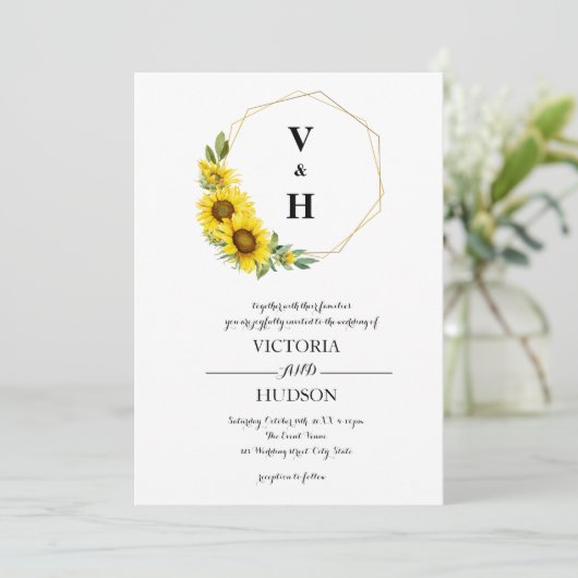 Eenvoudige geometrische gouden zonnebloem kaart (Staand voorkant)