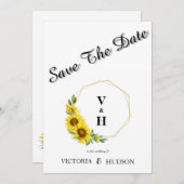 Eenvoudige geometrische gouden zonnebloem save the date (Voorkant / Achterkant)