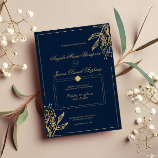 Eenvoudige geometrische marine blauw goud bloemenb kaart
