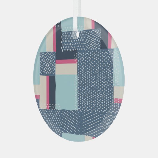 Eenvoudige geometrische penseelstreken: kleurenblo glas ornament (Voorkant links)