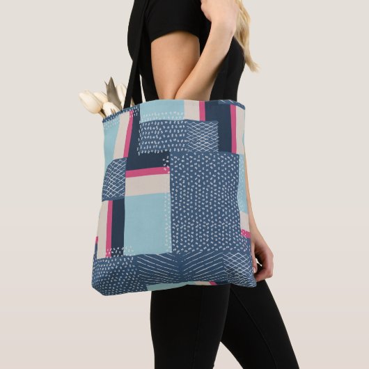 Eenvoudige geometrische penseelstreken: kleurenblo tote bag (Dichtbij)