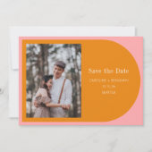 Eenvoudige Geometrische roze Oranje Typografie Fot Save The Date (Voorkant)