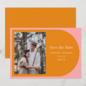 Eenvoudige Geometrische roze Oranje Typografie Fot Save The Date (Voorkant / Achterkant)