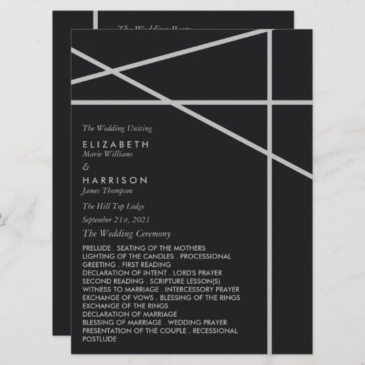 Eenvoudige geometrische stijl bruiloft programmakaart (Voorkant / Achterkant)