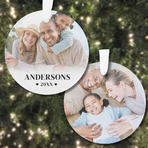 Eenvoudige Gepersonaliseerde Familienaam Foto Kers Ornament