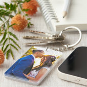 Eenvoudige gepersonaliseerde foto- en tekstfoto sleutelhanger (Voorkant Rechts)