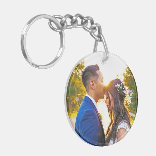 Eenvoudige gepersonaliseerde foto- en tekstfoto sleutelhanger (Voorkant Links)