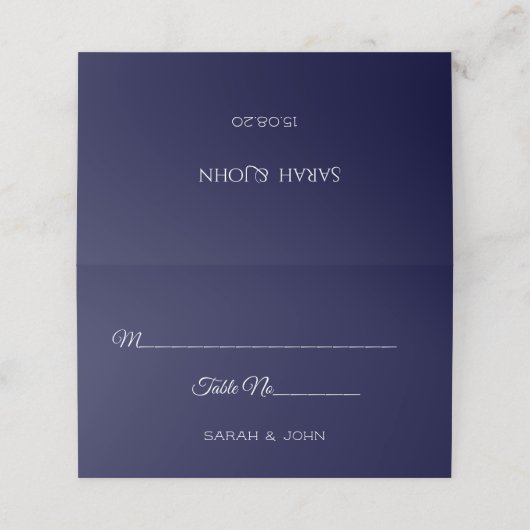 Eenvoudige Gepersonaliseerde Marine Blauwe Trouwpl Plaatskaartje (Buitenkant ongevouwen)
