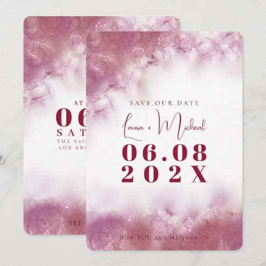 Eenvoudige gepersonaliseerde marmeren waterverf ro save the date (Voorkant / Achterkant)