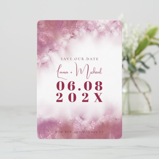 Eenvoudige gepersonaliseerde marmeren waterverf ro save the date (Staand voorkant)