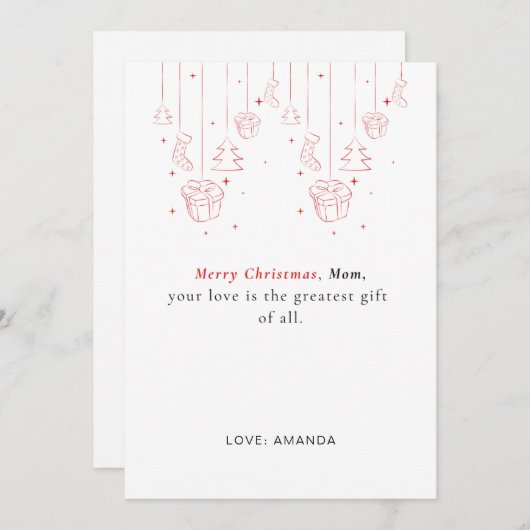 Eenvoudige gepersonaliseerde moeder kerst Kaart (Voorkant / Achterkant)