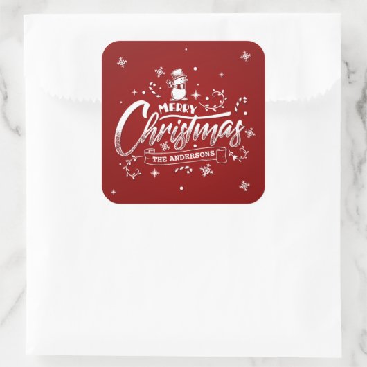 Eenvoudige gepersonaliseerde Snowman Kerst sticker (Tas)