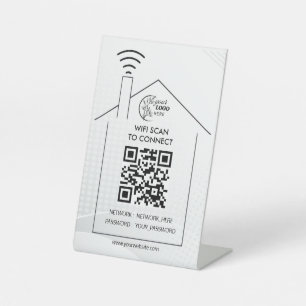 Eenvoudige gepersonaliseerde wifi-netwerk qr-code  reclamebord met voetstuk