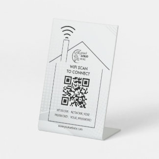 Eenvoudige gepersonaliseerde wifi-netwerk qr-code reclamebord met voetstuk