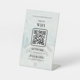 Eenvoudige gepersonaliseerde wifi-netwerk qr-code reclamebord met voetstuk