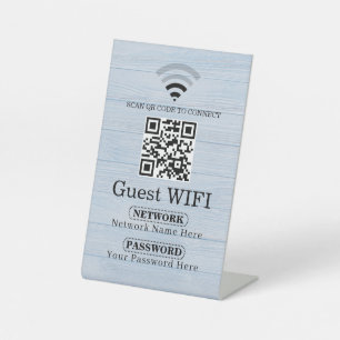 Eenvoudige gepersonaliseerde wifi-netwerk qr-code reclamebord met voetstuk