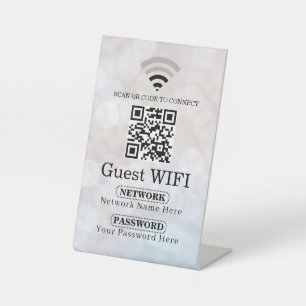 Eenvoudige gepersonaliseerde wifi-netwerk qr-code reclamebord met voetstuk