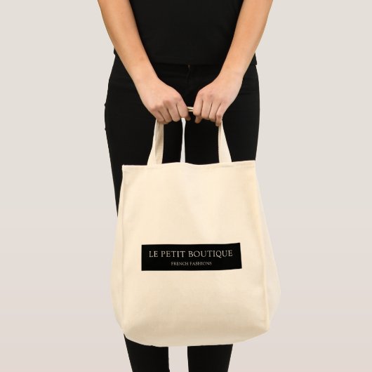 Eenvoudige gepersonaliseerde zwart-wit winkelnaam tote bag (Voorkant (product))