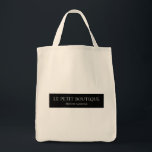 Eenvoudige gepersonaliseerde zwart-wit winkelnaam tote bag<br><div class="desc">Een eenvoudig ontwerp perfect voor boetieks en andere fijne retailers. Voeg de naam van uw bedrijf en een slogan of motto toe. Een eenvoudig en stijlvol ontwerp waar uw klanten dol op zullen zijn. Als u extra tekst nodig hebt of hulp nodig hebt om de tekst te personaliseren, neemt u...</div>