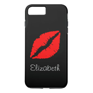 Eenvoudige gepersonaliseerde zwarte rode lippen Case-Mate iPhone case