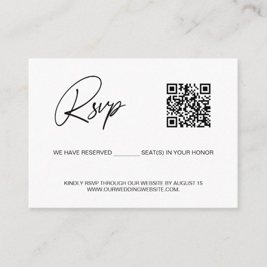 Eenvoudige gereserveerde zitplaats QR CODE RSVP tr Informatiekaartje (Voorkant)