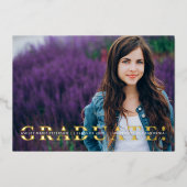 Eenvoudige gespleten Gold Script Photo Afstuderen Folie Uitnodiging (Voorkant)