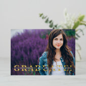 Eenvoudige gespleten Gold Script Photo Afstuderen Folie Uitnodiging (Staand Voorkant)