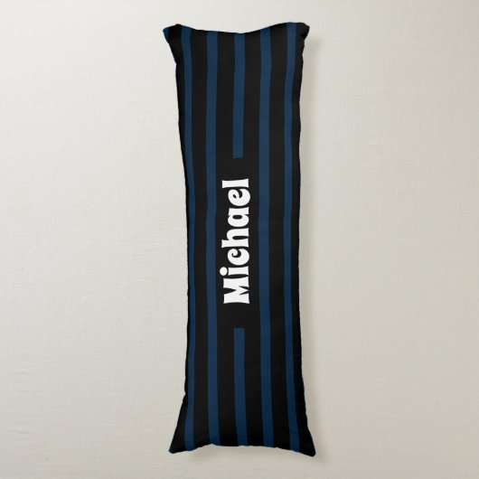 Eenvoudige gestreepte donkerblauwe en zwarte aange lichaamskussen (Voorkant Verticaal)