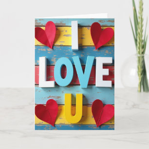 Eenvoudige gestreepte I Love U Hartjes Kaart