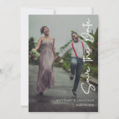 Eenvoudige gestreepte overlay foto bruiloft Bewaar Save The Date (Voorkant)