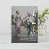 Eenvoudige gestreepte overlay foto bruiloft Bewaar Save The Date (Staand voorkant)