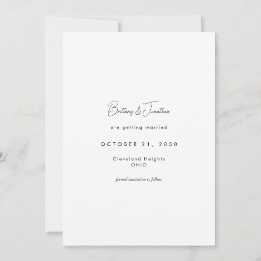 Eenvoudige gestreepte overlay foto bruiloft Bewaar Save The Date (Achterkant)