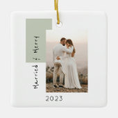 Eenvoudige 'getrouwde' en 'Merry Photo Pas getrouw Keramisch Ornament (Voorkant)