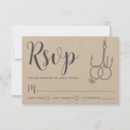 Eenvoudige Gevist Haak Trouwringen RSVP Card Kraft Kaartje