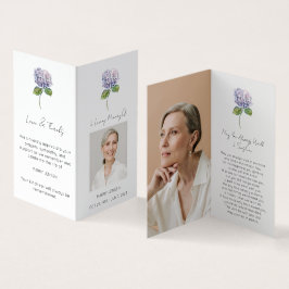 Eenvoudige Gevouwen Hortensia Foto Rouw Bidkaart Visitekaartje