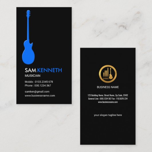 Eenvoudige gewone gewone blauw-gitaar visitekaartje (Voorkant / Achterkant)