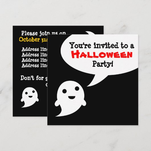 Eenvoudige Ghost-speech bubble Halloween Invitatio Kaart (Voorkant / Achterkant)