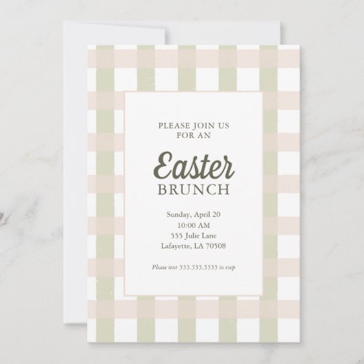 Eenvoudige Gingham Easter Brunch Uitnodiging (Voorkant)