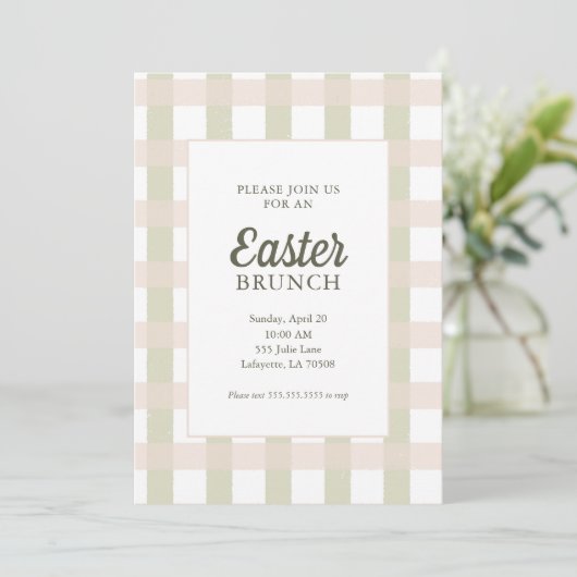 Eenvoudige Gingham Easter Brunch Uitnodiging (Staand voorkant)