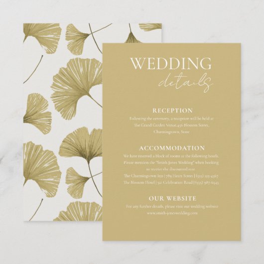 Eenvoudige Ginkgo Leaf Wedding Details Informatiekaartje (Voorkant / Achterkant)