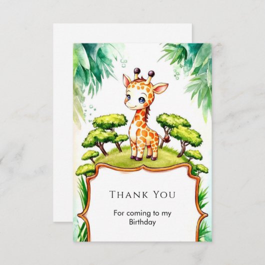 Eenvoudige Giraffe Verjaardag in Waterverf Bedankkaart (Voorkant / Achterkant)