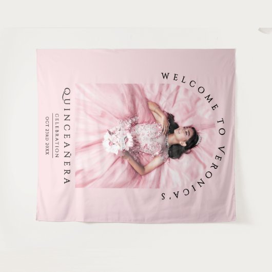 Eenvoudige Girly Blush Roze Verjaardag Party Boog Wandkleed (Voorkant (horizontaal))