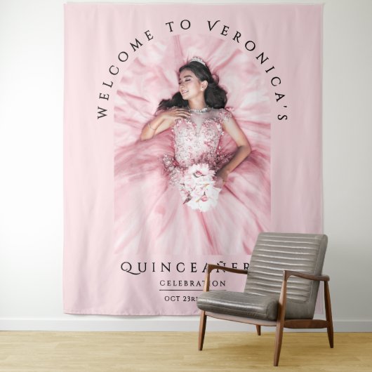 Eenvoudige Girly Blush Roze Verjaardag Party Boog Wandkleed (In situ)