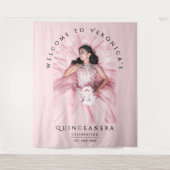 Eenvoudige Girly Blush Roze Verjaardag Party Boog Wandkleed (Voorkant)