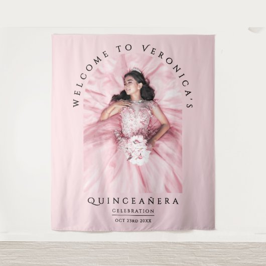 Eenvoudige Girly Blush Roze Verjaardag Party Boog  Wandkleed (Voorkant)