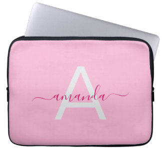 Eenvoudige Girly Roze Gepersonaliseerde Naam & Mon Laptop Sleeve