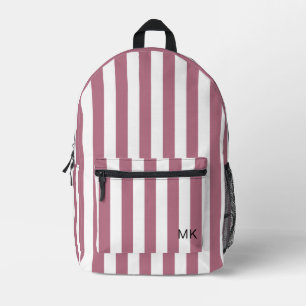 Eenvoudige Girly Roze Gestreepte Monogram Initiale Bedrukte Rugzak